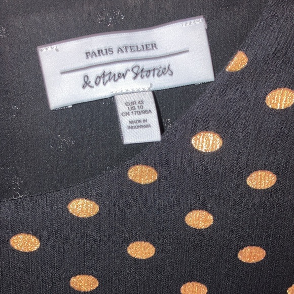Black and gold polka dot t-shirt by & Other Stories, size 10. - Picture 3 of 5